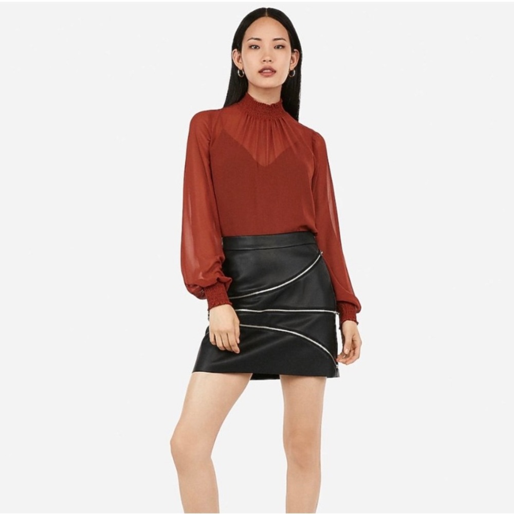 Express Black Faux Leather Zipper Accent Mini Skirt